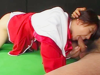 Cum craving Asian teen in uniform sucks a big cock